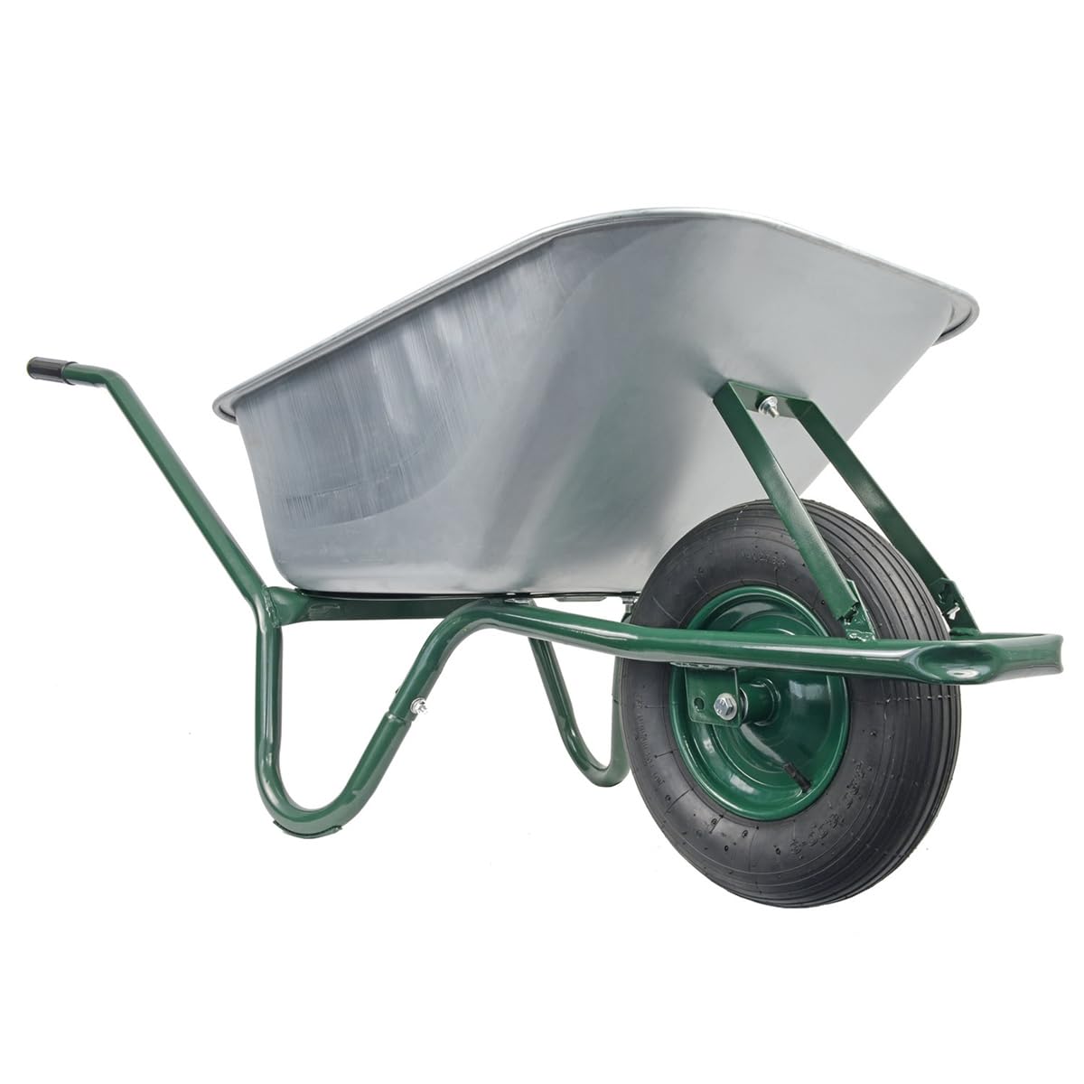Matrix Schubkarre Profi 100l Liter 250 kg mit zusätzlichem Bodenblech Luftrad Schubkarren groß Garten Scheibtruhe Bauschubkarre | Mulde verzinkt | Metall Felge mit Kugellager | Farbe grün