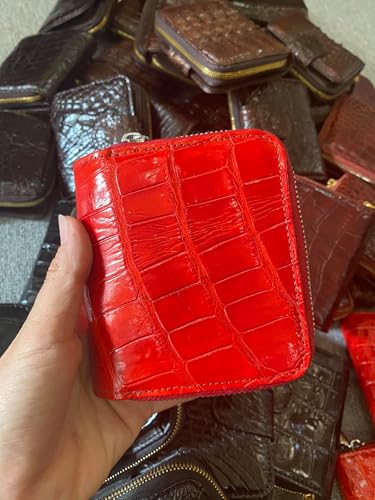 Genuine Alligator Leather Minimalist Wallets Credit Card Holder for women's (Red)3