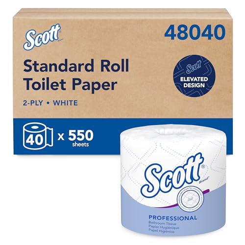 Image of Scott Professional Standard Roll Toilet Paper, Bulk, 40 Rolls (48040) | 550 Sheets /Roll, 2-Ply, Individually Wrapped, Elevated Design, Plus Tier