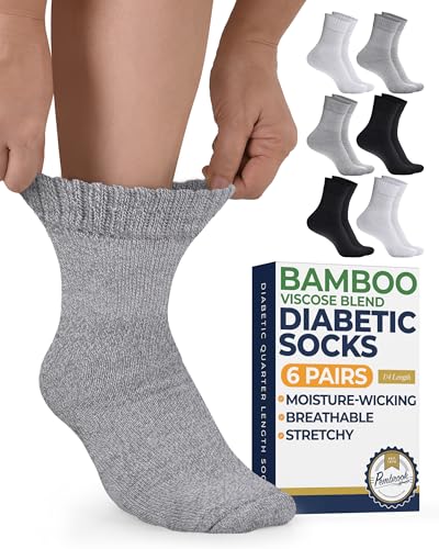 Image of Pembrook Bamboo Viscose Diabetic Socks for Women & Men - 6 Pairs Ankle Socks for Swollen Feet | Neuropathy Socks