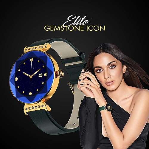Image of Fire-Boltt Emerald Gemstone-Studded Diamond Cut Smart Watch 27.68mm (1.09 inch) HD Display, Multiple Sports Modes, Health Suite, Wireless Charging, IP68 with Additional Stainless Steel Strap (Blue)