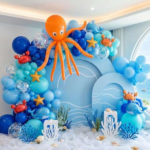 Image of RUBFAC 135pcs Light Blue Balloons Different Sizes 18 12 10 5 Inch for Garland Arch, Sky Blue Balloons for Birthday Gender Reveal Baby Shower Party Decoration