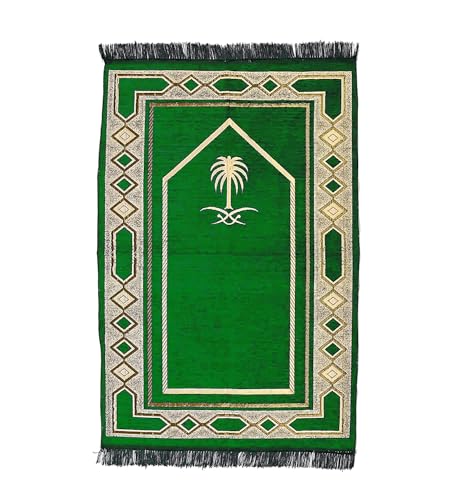 Image of Weavers Villa Prayer Mat /Aasan /Meditation Mat - Velvet Mat for Pooja, Meditation, Namaz - Green 70cm X 110cm - Perfect Aasan for Puja /Prayer - Floor Mat for Sitting, Multipurpose Rug