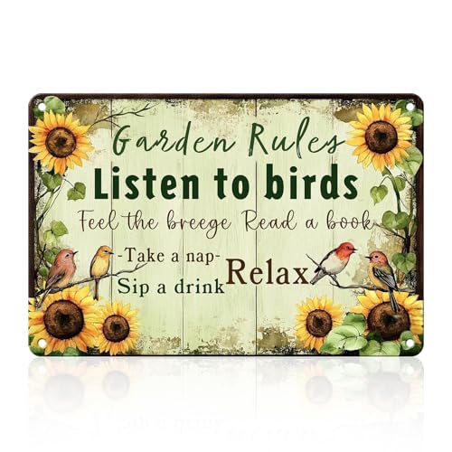 Waltheon Garden Rules Metal Sign Garden Decor Yard Wall Art Decor Patio Vintage Tin Sign Gardening Gifts for Women Porch Outdoor 8x12inch