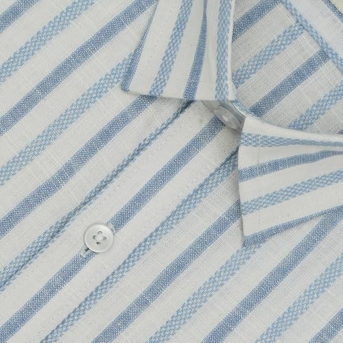 Image of GHPC Cotton Linen Striped Half Sleeves Regular Fit Formal Shirt for Men