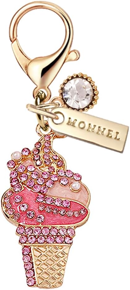 MC462 Crystal Ice-cream Sundae Lobster Clasp Charm for Women with Velvet Bag (Pink,1 Piece)