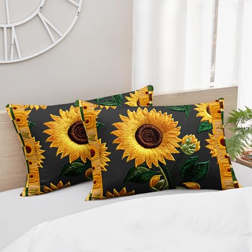 Image of AILONEN Sunflower Bedding Set Full Size- Yellow Green Flower Boho Exotic Comforter Set,3-Piece Kids Girls Women Soft Floral Quilt with 2 Pillowcases