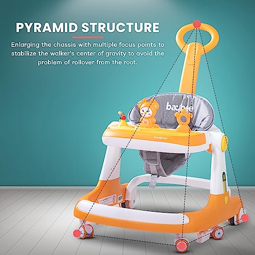Image of Baybee Magnum 2 in 1 Baby Walker for Kids, Round Kids Push Walker with Parental Handle & Height Adjustable, Foldable Activity Walker for Baby with Musical Toy Bar for 6-18 Months Boys Girls (Yellow)