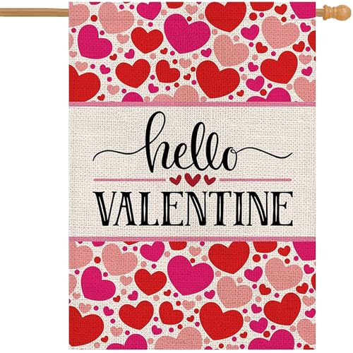 Bandera de casa para el día de San Valentín, corazón, San Valentín, jardín, aniversario, boda, hogar, arpillera vertical, doble cara, decoración al aire libre, 71 x 101 cm
