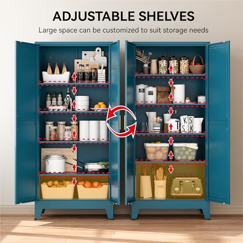 Image of COFaR 71 inch Metal Pantry Cabinet in Peacock Blue, 5-Tier Storage with Adjustable Shelves, Modern Statement Cupboard for Kitchen, Bathroom & Living Room