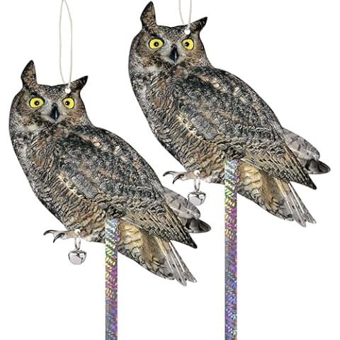Kungfu Mall 2PCS Hanging Flat Garden Owl with Reflective Tape Plastic Owl to Scare Pigeon for Outdoor Fake Owl to Keep Pigeon Away from Balcony House Window Patio Yard Front Porch Backyard Cover