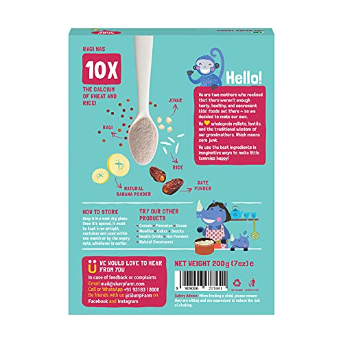Image of Slurrp Farm Mildly Sweetened with Date Powder, No Added Sugar Instant Cereal | Ragi, Rice and Banana with Milk (Pack of 2)