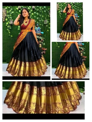 Image of Renvani Fashion Women's Printed Pattern Art Silk Semi-Stitched Lehenga Choli Set Unstitched Blouse Piece and Zari Lace Work