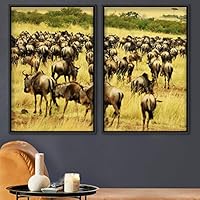 2 Piece Framed Canvas Wall Art Herd of Buffalos Canvas Prints Home Artwork Decoration for Living Room,Bedroom - 16