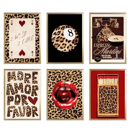Décoration de chambre à imprimé léopard - 6 pièces Décoration de chambre à imprimé guépard, toile sans cadre, affiches murales esthétiques Y2K, décoration...