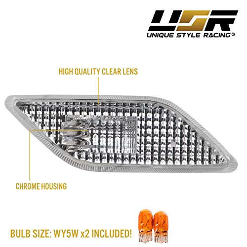 Usr 10-13 W212 E-Class 4D/5D Crystal Clear Lens Front Bumper Side Marker Light Assembly Set (Left + Right) Compatible With 2010-2013 Mercedes Benz 212 E Class 4 Door / 5 Door #TOP5