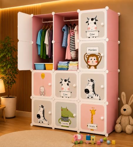 Image of 12 Door Plastic Wardrobe for Kids - Cupboard for Clothes Storage Rack, Almirah for Clothes, Baby Collapsible Wardrobe, Multi-Purpose Kids Storage Organizer for Books,Toy
