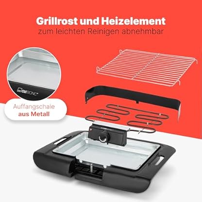Clatronic® Barbecue-Tischgrill | Elektrogrill | ideal für Balkon & Küche | 35 x 24 cm Grillfläche | Elektro Grill mit Windschutz | verchromter Grillrost | 2000 Watt | Tischgrill | BQ 3507 – Bild 6