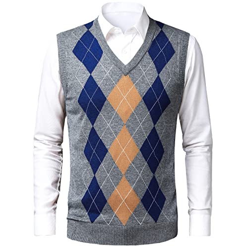 Mens Argyle Sweater Vests V-Neck Sleeveless Pullover Classic Business Knitwear Wool Cardigan Autumn Winter Vest