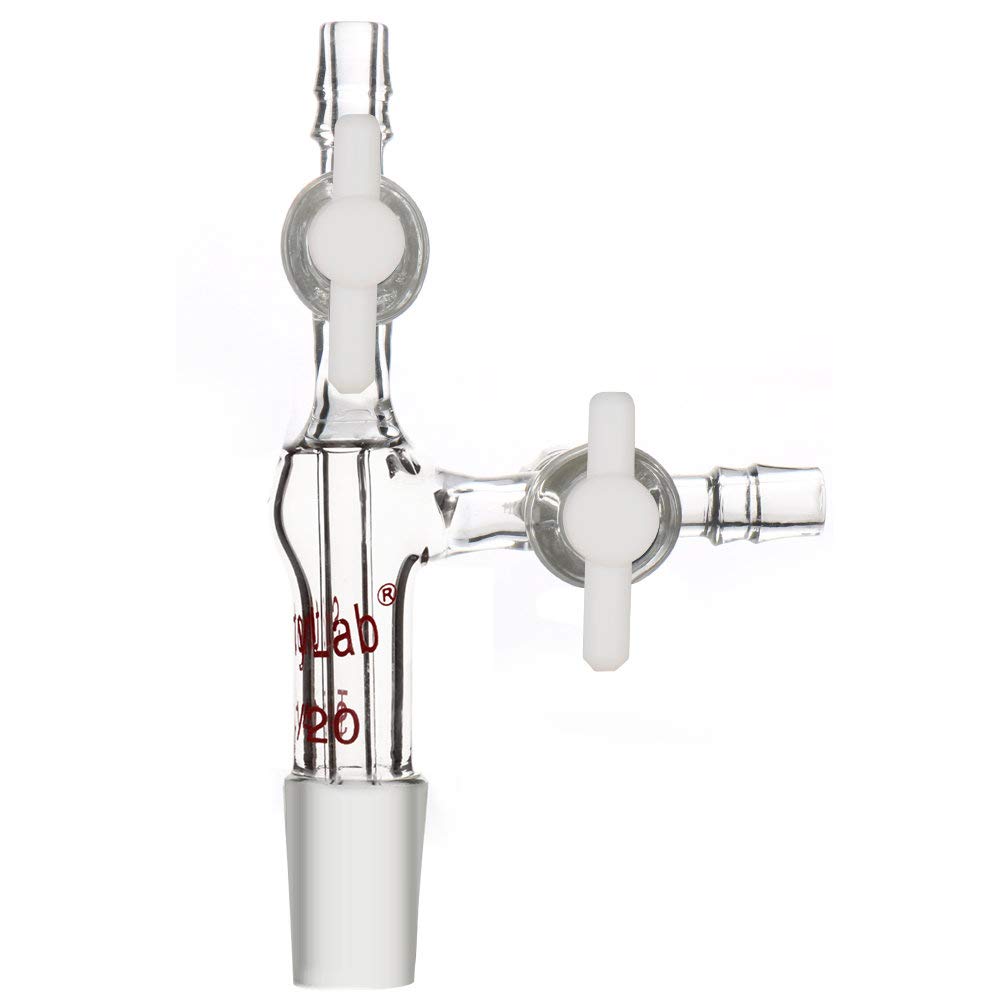 stonylab Verre Adaptateur de Laboratoire, Verre Borosilicate Transfert Adaptateur de Décollage, Vide Adapter avec Robinet en PTFE, Joint Intérieur 14/20