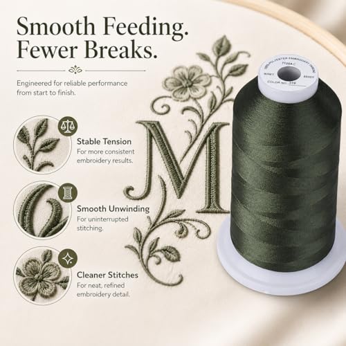 Image of Simthread Embroidery Machine Thread 5000M 40WT Polyester, Olive Green 519 | 5000M 40WT polyester thread feeds smoothly for home or commercial embroidery projects.