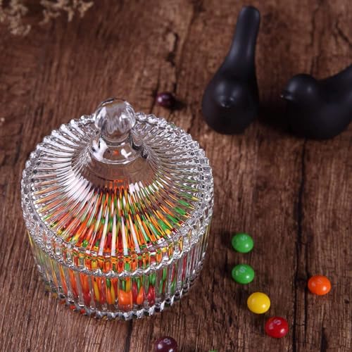 Image of FOMQUAZLI Elegant Glass Jar with Lid for Kitchen Storage | Multipurpose Candy Jar, Dry Fruit, Sugar, Cookies Container | Decorative Crystal Design Glass Storage Box 320ML