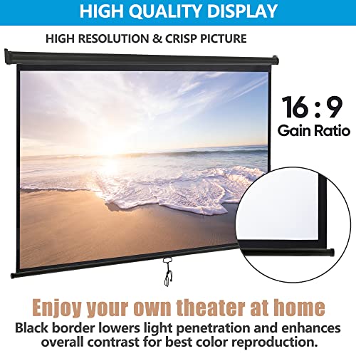 Super Deal 100'' 16:9 Hd Projection Screen Foldable Anti-Crease Portable Projector Movie Screen Manual Pull Down For Home Theater Presentation Education Outdoor Indoor Public Display, Black #TOP2