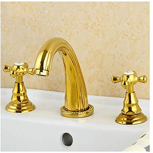 Rubinetto Lavabo In Ottone Dorato, Doppia Maniglia A Croce, Stile Vintage, Con Cartuccia In Ceramica E Tubi Flessibili Da 60 Cm
