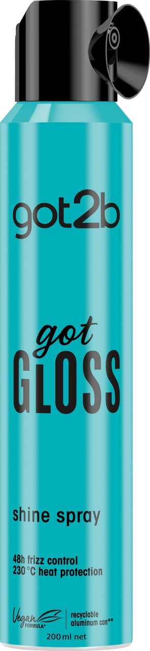 got2b gotGLOSS hair spray finish for glossy and glass-like hair, frizz control and heat protection for sleek hair 200ml