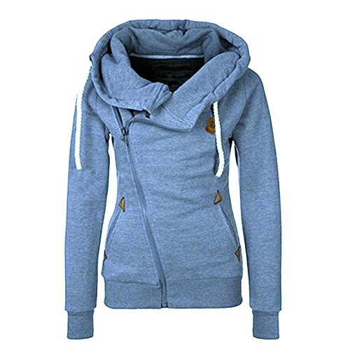 Newbestyle Womens Hoodies Oblique Zipper Fleece Sweatshirts Warm Lightweight Jacket Top with Pocket Blue M