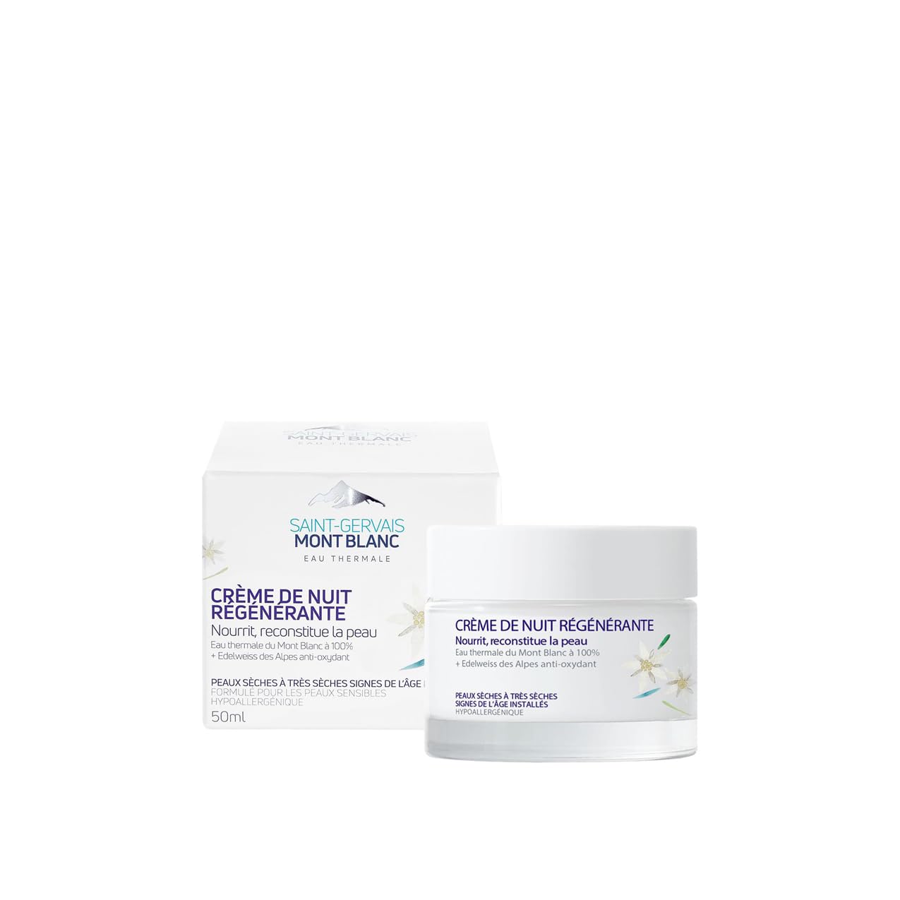 Saint-Gervais Mont Blanc - Regenerating Anti-Ageing Night Care for Mature and Sensitive Skin - 50 ml, White, 50 ml (Pack of 1)