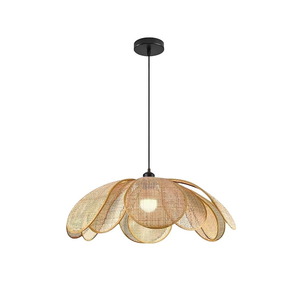 Lampada A Sospensione In Stile Retrò Lampadario Intrecciato In Rattan E27 | Regolabile In Altezza Lumine Sospensione Colore Grano Luci A Sospensione Decorative Per Camera Da Letto Sala Da Pranzo(50cm)