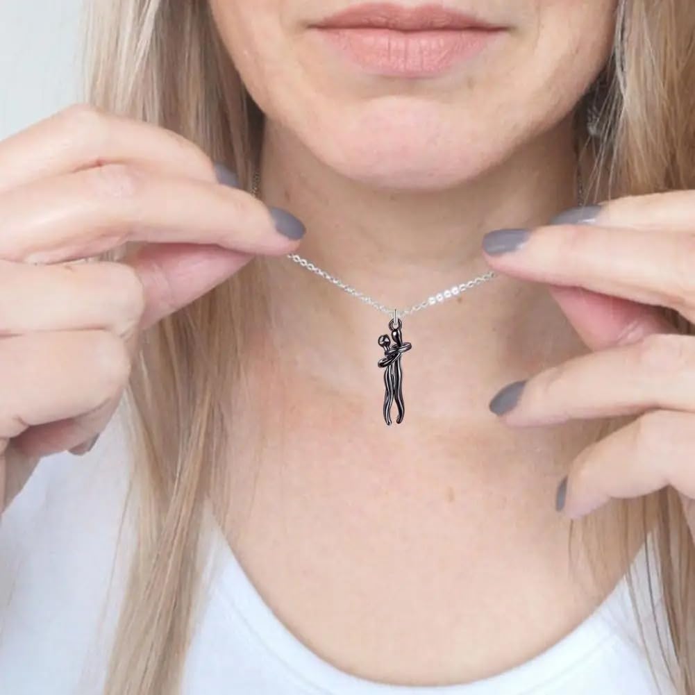 Collana con abbraccio in argento sterling 925 per donne e uomini, collana con coppia di abbracci Abbraccio classico Collana con ciondolo per coppia di piccole persone Collana con abbraccio, abbracci e