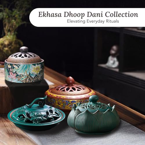 Image of Ekhasa Ceramic Dhoop Dani Loban Burner Holder Stand for Home | Dhup Kapoor Dani for Puja | Sambrani Dhoop Holder | Dhuni Burner Samrani Dhoop Batti Stand for Pooja | Dhup Stand Incense Oud Burner
