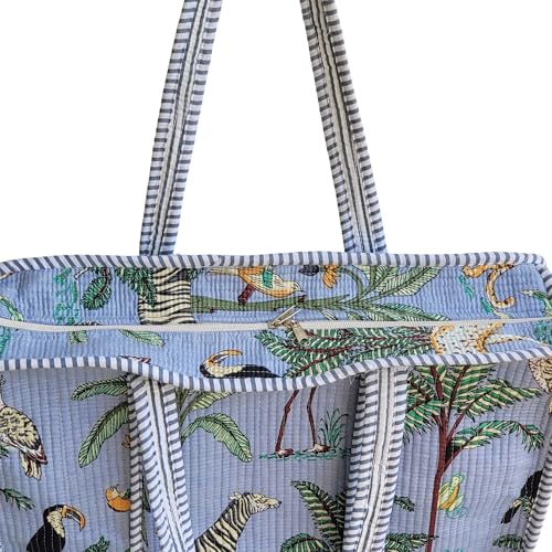 Image of 100% Cotton Jungle Print Shoulder Bag Tote Bag Women Reversible Shopping Bag and Grocery Bags Stylish Travel Bag Gift for Her