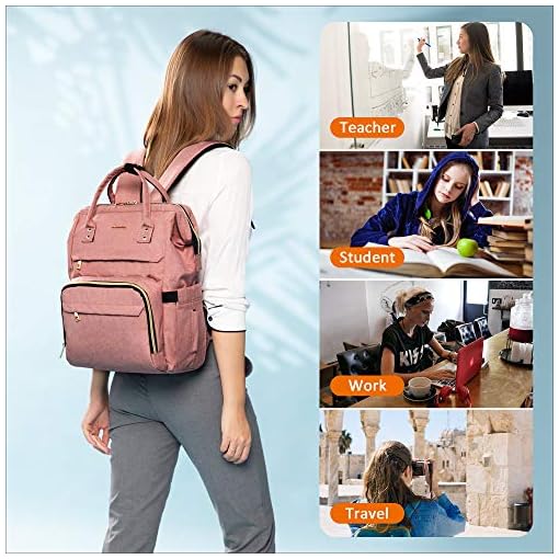 LOVEVOOK Laptop Backpack for Women,15.6 Inch Professional Womens Travel Backpack Purse Computer Laptop Bag Nurse Teacher Backpack,Waterproof College Work Bag Carry on Backpack with USB Port,Light-pink - Image 5