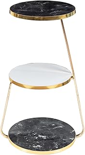 ALP Modern Living Room End Table, Stylish Metal Side 3 Floors End Table, Table for Flowers and Vase, 3- Tier Round Table with Shelves, Lamb and Home Accessories Table for Living Room(Gold)