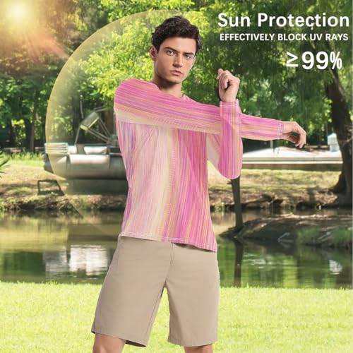 Colored Stripes Men's UPF 50+ Classic Crew Neck Long Sleeve Sun Protection Long Sleeve Hiking4