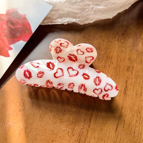 Heart Hair Claw Clips, 1 Pack Heart Shape Hair Clips for Hair Accessories Red Heart Sexy Lips Design Large Acrylic Claw Clips Strong Hold Hair Clamp Clips for Women and Girls miniatura 3