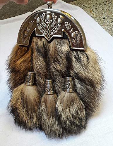 Scottish Kilt Original Fox Fur Full Dress Sporran Antique Enamel Thistle Cantel2