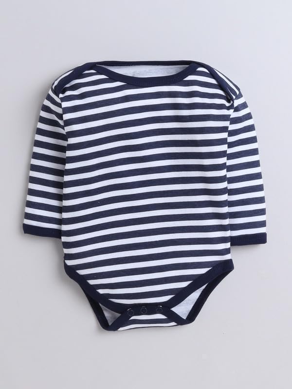 Image of BUMZEE Navy & White Baby Boys Full Sleeves Cotton Bodysuit /Onesies Pack Of 3 (Peb9951)