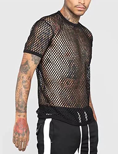SEAUR Men's Sheer Mesh T Shirt Fashion See Through Shirts Muscle Workout Tee Sexy Breathable Undershirts Party Clubwear Top2