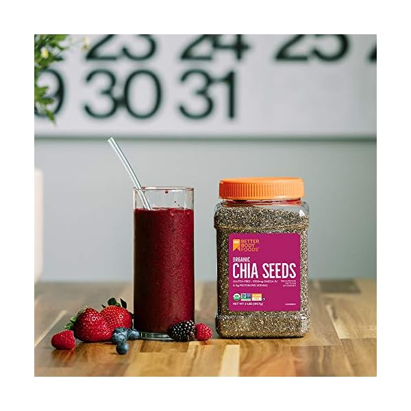 BetterBody Foods Organic Chia Seeds with Omega-3, Non-GMO, Gluten Free, Keto Diet Friendly, Vegan, Good Source of Fiber, 2 lbs, 32 Oz