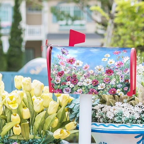 Image of Spring Summer Flowers Welcome Mailbox Cover Magnetic Large Size 25.5 inchx21 inch Wildflowers Mailbox Wraps Waterproof Summer Floral Post Box Cover Decorative for Garden Home Yard Outside