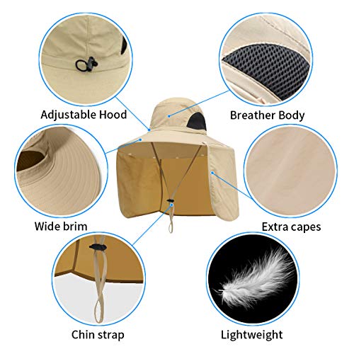 Image of Sun Blocker Hats Outdoor Sun Protection Fishing Cap with Neck Flap Large Brim Outdoor Hat