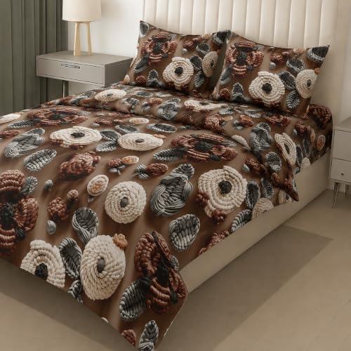 Image of DECOR2ADMIRE 300 TC Premium 7D Print Super King Size Cotton Bedsheet Set with 2 Pillow Covers | Ultra Soft 108 inch x 108 inch | Elegant Floral Designs (Classic Brown Floral)
