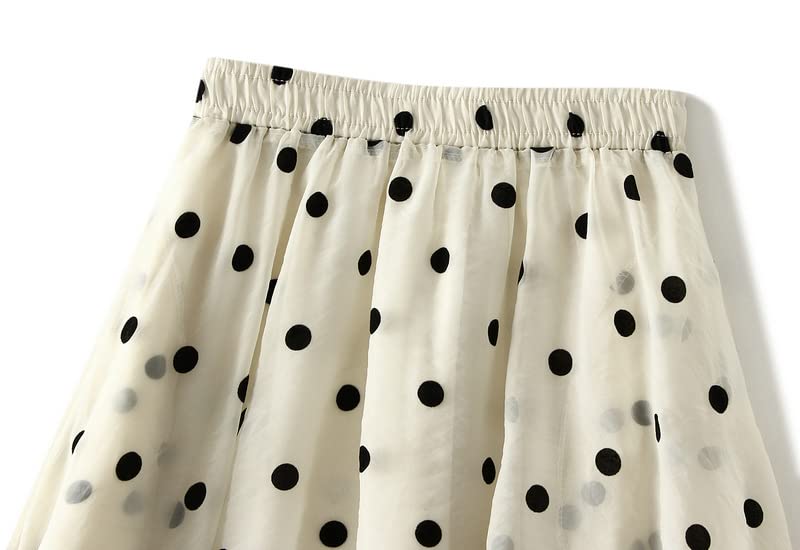Women Polka Dot Skirts Summer A-Line High Waist Pleated Midi Vintage Long Skirt2