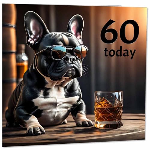Purple Fox 60th Birthday Card - Cool French Bulldog - Funny 60th Birthday Card for Dad, Mens Sixty Sixtieth, Grandad, Uncle