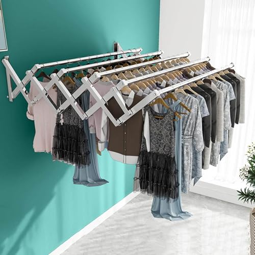 Wall Mounted Expandable Clothes Drying Rack for Indoor and Outdoor Laundry Space Saving Solution
