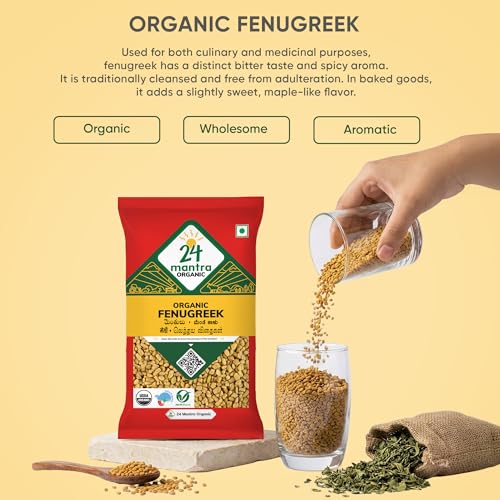 Image of 24 Mantra Organic Fenugreek Seeds /Methi Dana /Menthi Ginja - 100gms | Pack of 2 | 100% Organic | Chemical Free & Pesticides Free